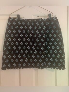 crown & ivy Black Mini Skort with Light Blue Floral Jacquard NWT
